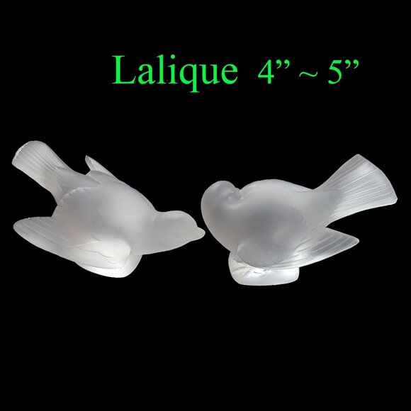 2x 👍 Signed Lalique Crystal Sparrow Bird Moineau Coquet Figurine Sculptures EUC